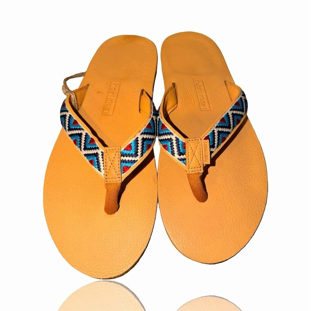 Hari Mari Flip Flop Sandals Mens Beige Tan Multicolor Woven Strap Beach